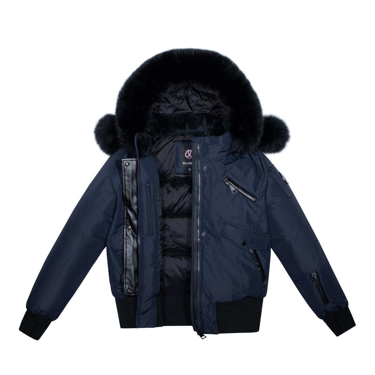 ELLABEE ADELLE CANVAS POM-POM BOMBER BLACK BLUE-FOX 3011