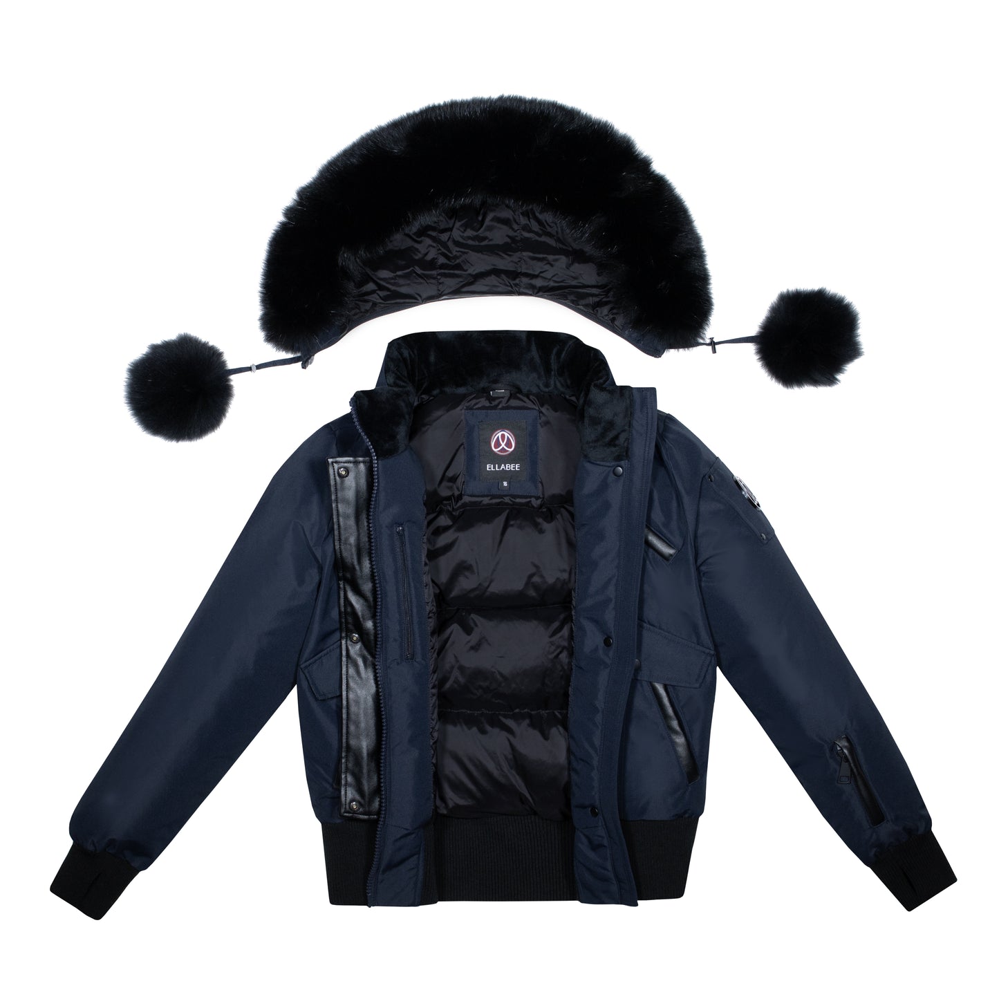 ELLABEE ADELLE CANVAS POM-POM BOMBER BLACK BLUE-FOX 3011