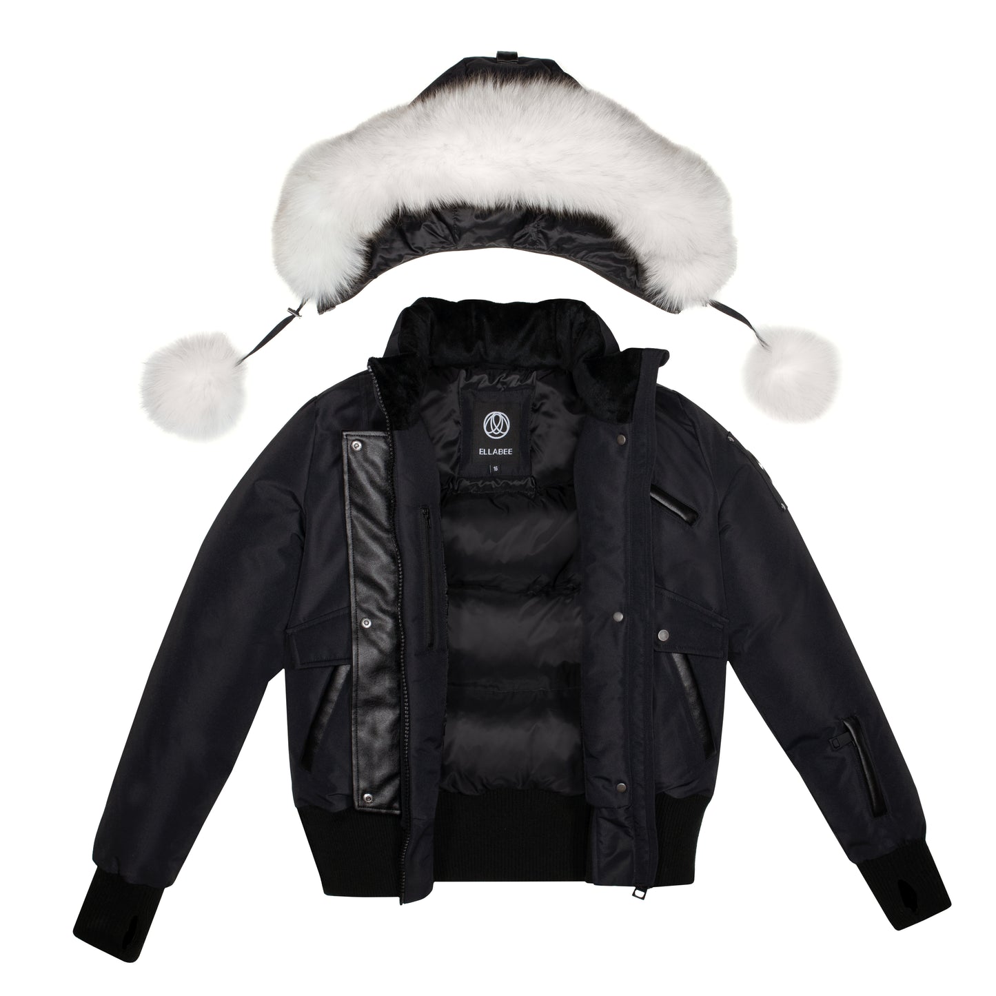 ELLABEE ADELLE CANVAS POM-POM BOMBER BLACK BLUE-FOX 3011