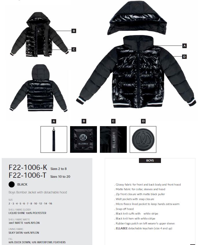 BOYS BOMBER DOWN JACKET 1006