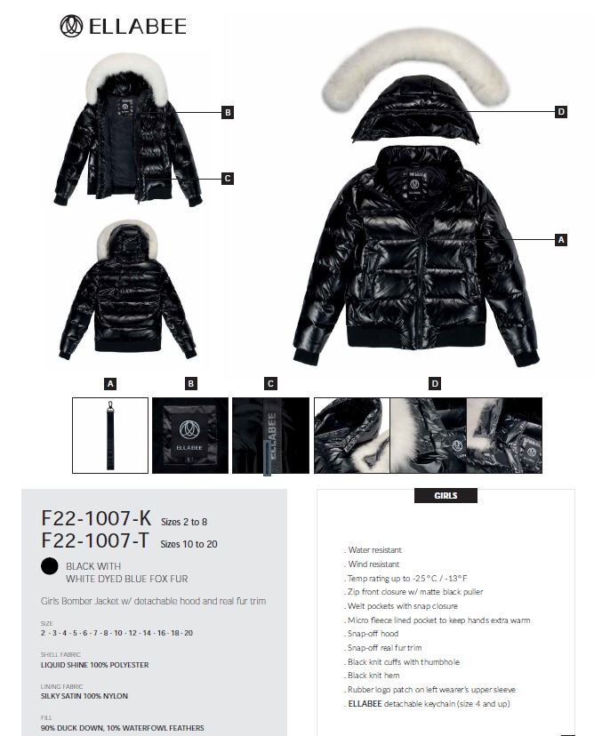 GIRLS BOMBER DOWN FUR JACKET 1007